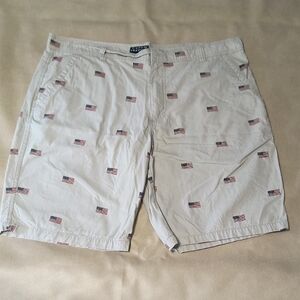 American Flag Print Khaki Shorts